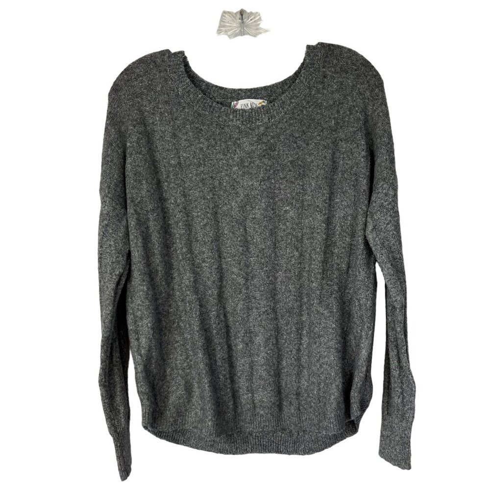 Pink Rose Sweater Medium Gray Lace Up Detail Soft Warm